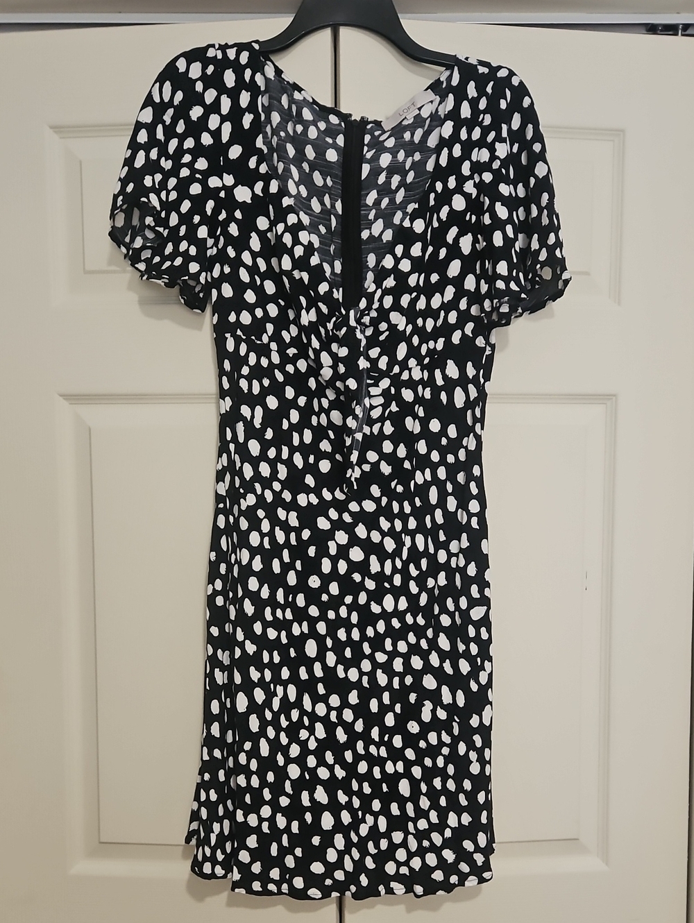 LOFT Black and White Polka Dot Tie-Front Midi Dress